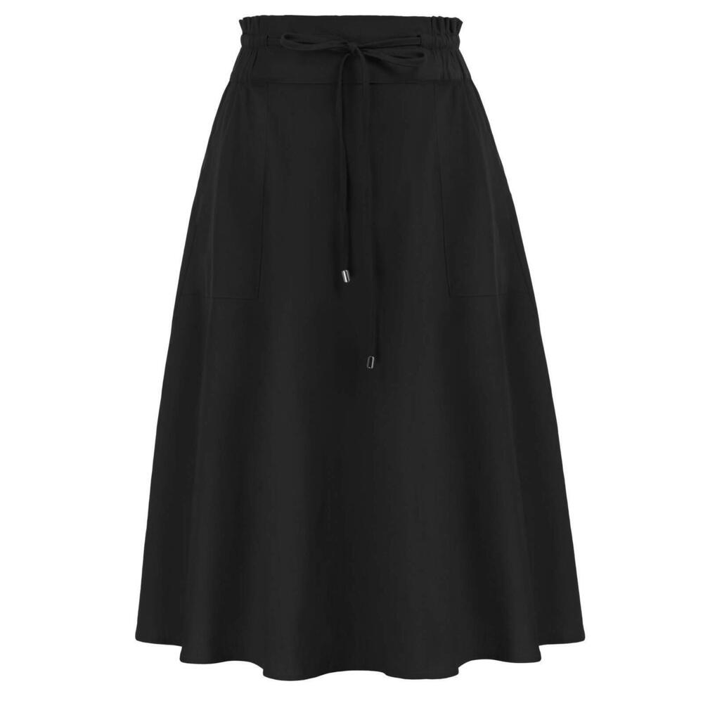 5179 Cotton Linen Skirts High Waist Paper Bag Midi Skirts for Juniors Calf